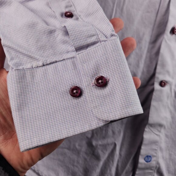 David Donahue Trim Fit Purple Check 17 34/35 Button Up Shirt Men Long Sleeve - Picture 12 of 16